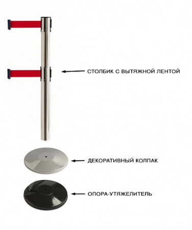 Столбик с 2-мя лентами 3м., Н-1 м., опора "ДОМ"-36 см, STANDART-N