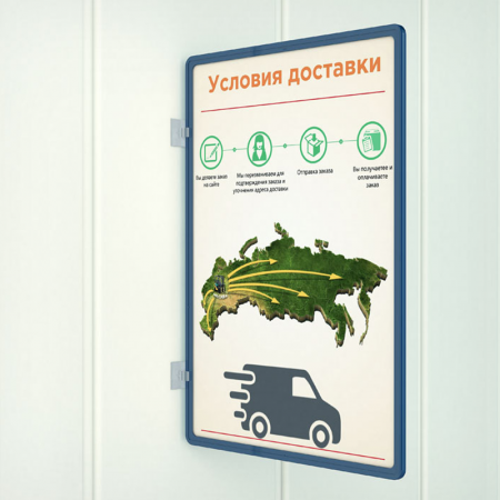 Клипса для крепления пластиковых рамок больших форматов под углом 90° к поверхности